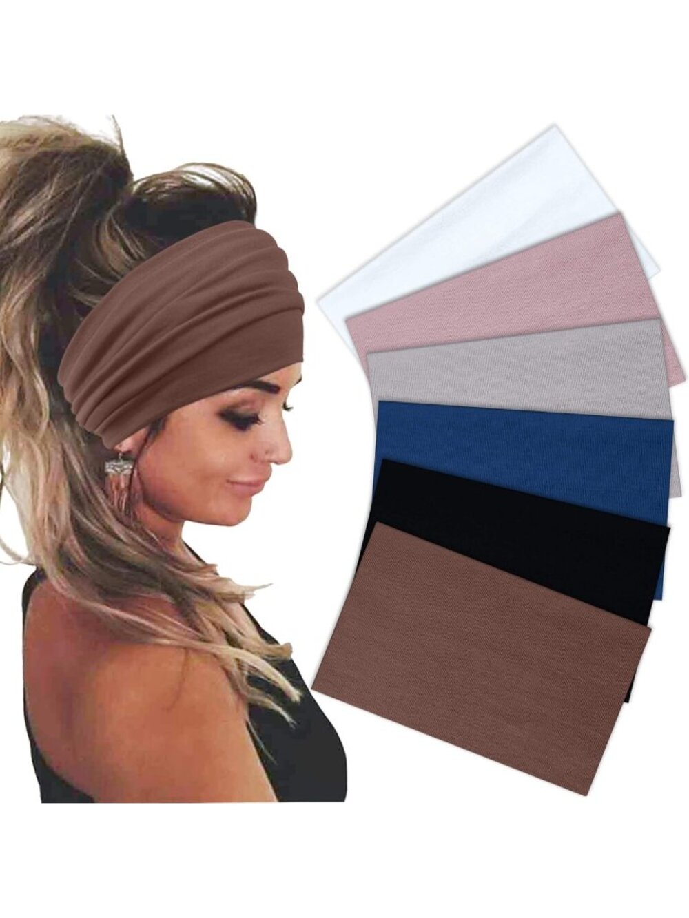 Women's Stretch 6 Pack Wide Headband Turban Athletic Hairband Accessories